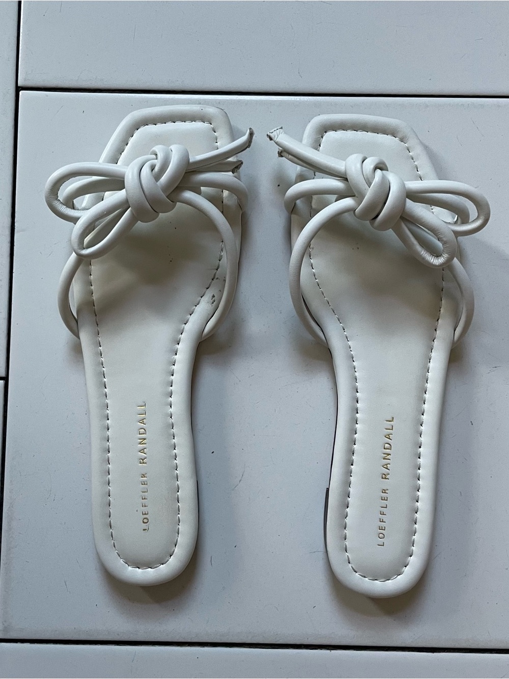 Loeffler Randall Hadley White Leather Bow Sandals